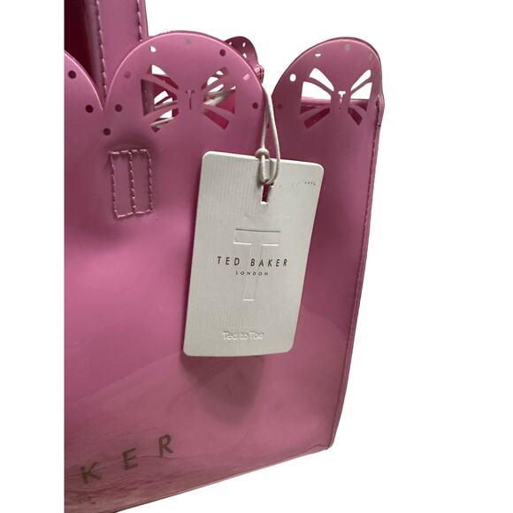 Ted Baker Icon Tote Bag Pink Metallic Bow Detail Coquette Plastic Cut-Out NWT - Picture 7 of 10
